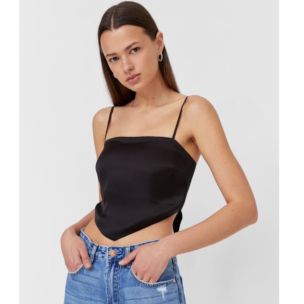 Stradivarius Scarf Top with Tie Detail, Black, Size Large